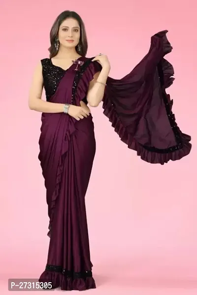 Womens Lycra Saree With Blouse-thumb0