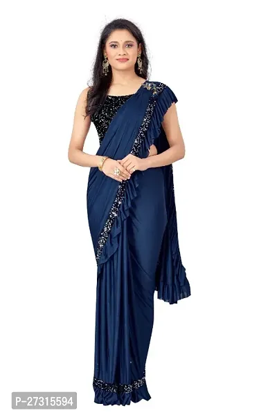 Womens Lycra Saree With Blouse-thumb0