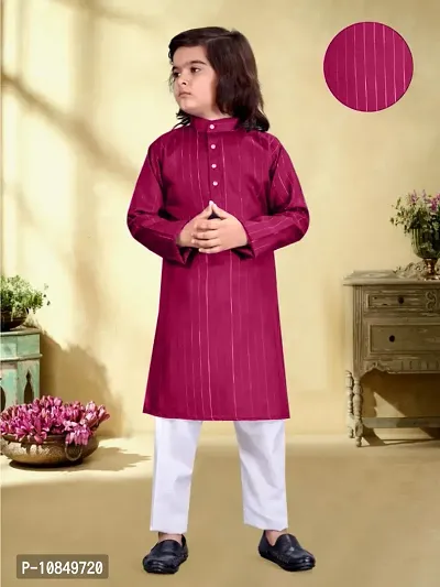 Stylish Cotton Maroon Lining Kurta Full Sleeves With Pajama Set For Boys-thumb0