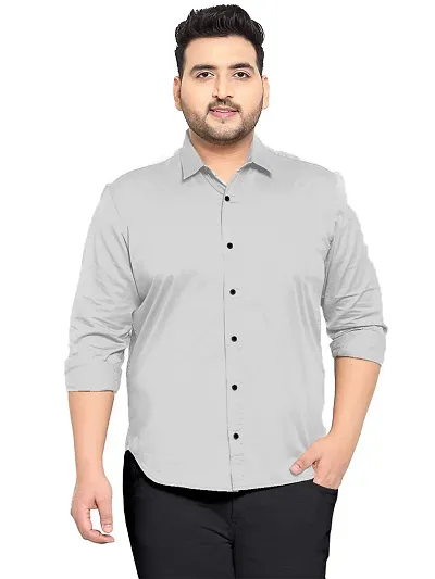 Reliable Grey Cotton Plus Size Casual Shirts For Men
