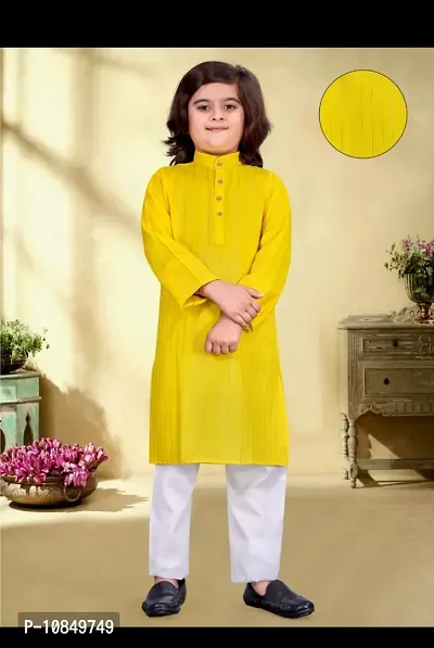 Stylish Cotton Yellow Lining Kurta Full Sleeves With Pajama Set For Boys-thumb0