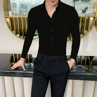 Reliable Black Cotton Solid Long Sleeves Formal Shirts For Men