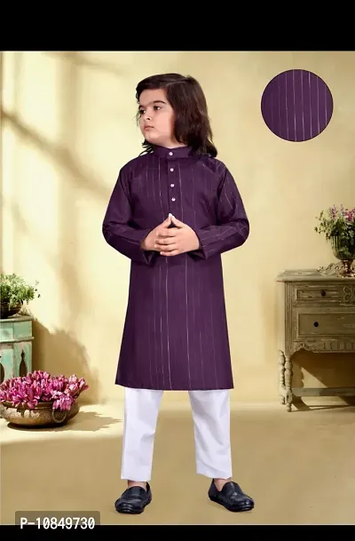 Stylish Cotton Purple Lining Kurta Full Sleeves With Pajama Set For Boys-thumb0