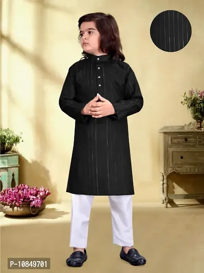 Stylish Cotton Black Lining Kurta Full Sleeves With Pajama Set For Boys-thumb0