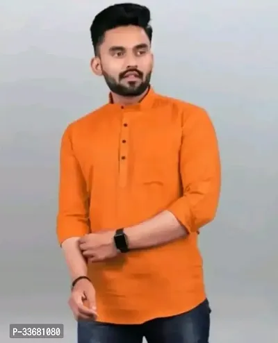 Ethnic Orange Cotton Blend Solid Kurta For Men-thumb0