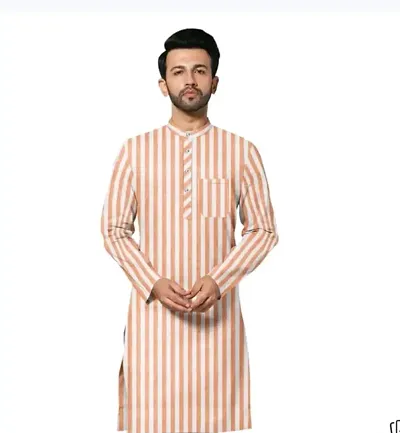 Stylish Jute Khadi Striped Kurtas For Men