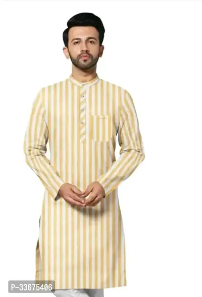 Stylish Orange Khadi Solid Mid Length Kurta For Men