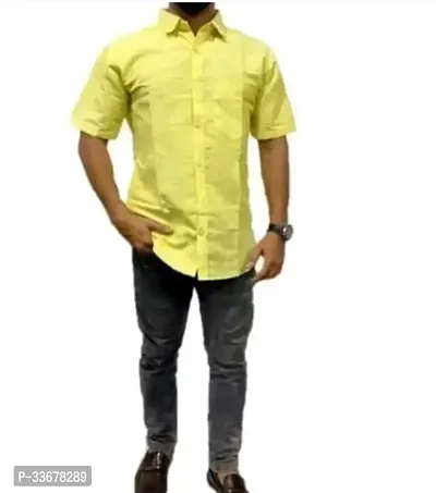 Reliable Yellow Cotton Solid Casual Shirt For Men-thumb0