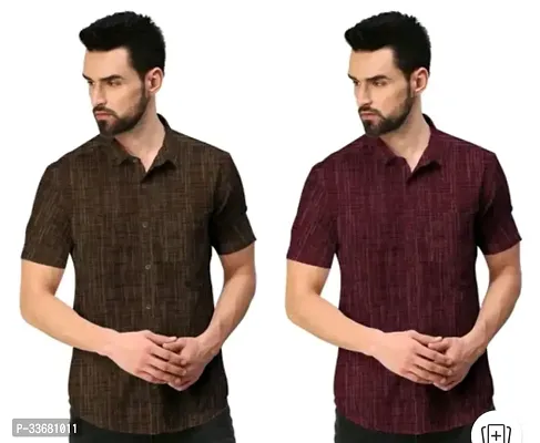 Reliable Multicoloured Cotton Self Pattern Short Sleeves Casual Shirts For Men Pack Of 2-thumb0