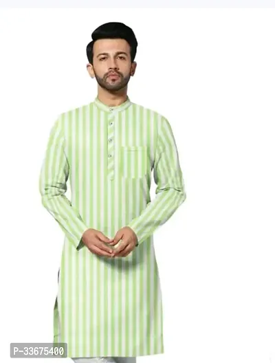 Stylish Green Khadi Solid Mid Length Kurta For Men-thumb0