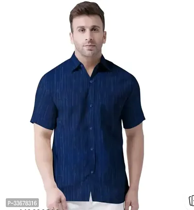 Reliable Blue Cotton Textured Casual Shirt For Men-thumb0