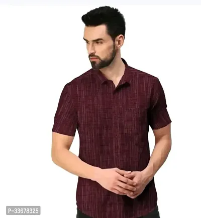 Reliable Maroon Cotton Striped Casual Shirt For Men-thumb0