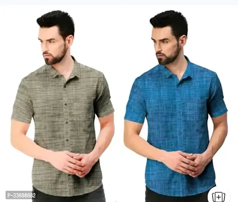 Reliable Multicoloured Cotton Self Pattern Short Sleeves Casual Shirts For Men Pack Of 2-thumb0