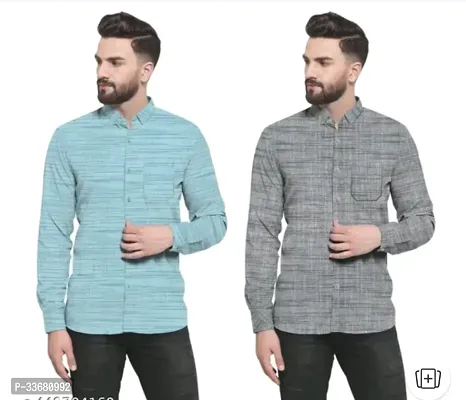 Reliable Multicoloured Cotton Self Pattern Long Sleeves Casual Shirts For Men Pack Of 2-thumb0