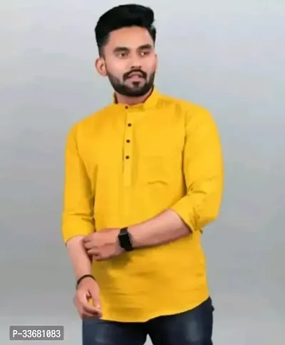 Ethnic Yellow Cotton Blend Solid Kurta For Men-thumb0