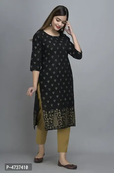 Stylish Black Cotton Printed Kurta For Women-thumb4