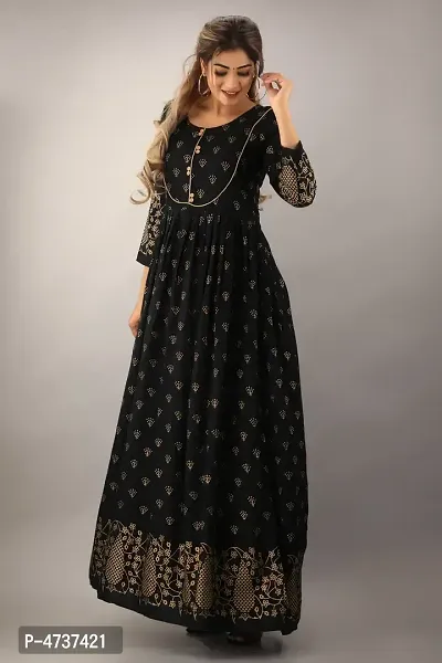 Stylish Black Rayon Printed Kurta For Women