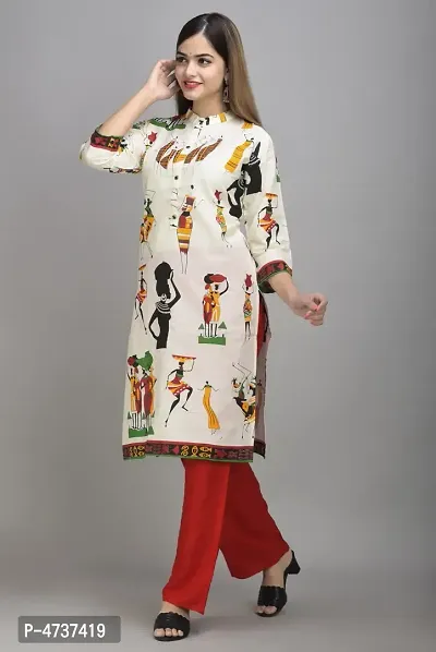 Stylish White Cotton Printed Kurta For Women-thumb4