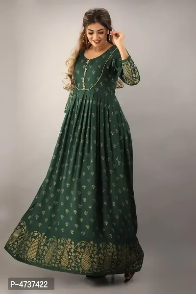 Stylish Green Rayon Printed Kurta For Women-thumb0