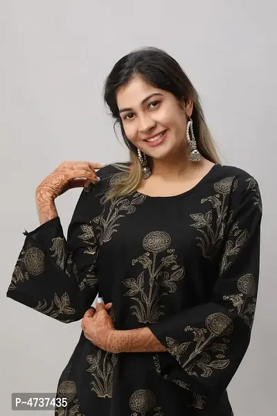 Stylish Black Cotton Printed Kurta For Women-thumb4
