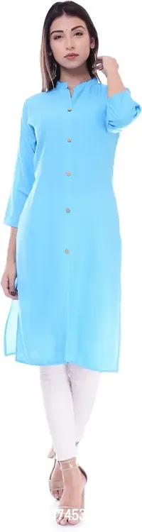 Stylish Turquoise Cotton Rayon Blend Solid Kurta For Women