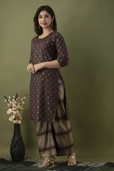 Trendy Viscose Rayon Printed Straight Kurta With Palazzo Set