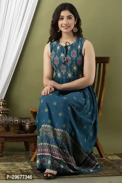 Stylish Teal Viscose Rayon Kurta For Women-thumb3