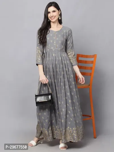 Stylish Grey Viscose Rayon Kurta For Women-thumb0