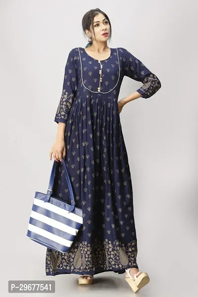 Stylish Navy Blue Viscose Rayon Kurta For Women-thumb0