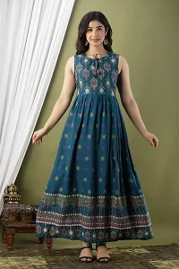 Stylish Teal Viscose Rayon Kurta For Women-thumb4