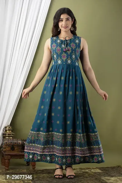 Stylish Teal Viscose Rayon Kurta For Women-thumb5