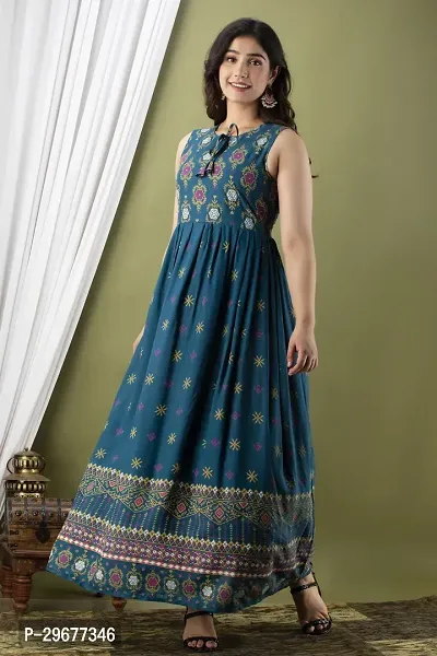 Stylish Teal Viscose Rayon Kurta For Women-thumb0