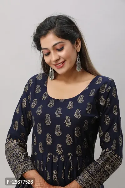 Stylish Navy Blue Viscose Rayon Kurta For Women-thumb4