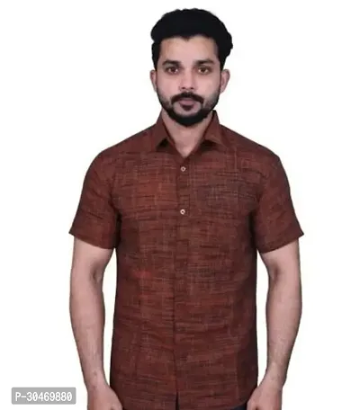 Fabulous Khadi Cotton Self Pattern Short Sleeves Casual Shirts For Men-thumb0