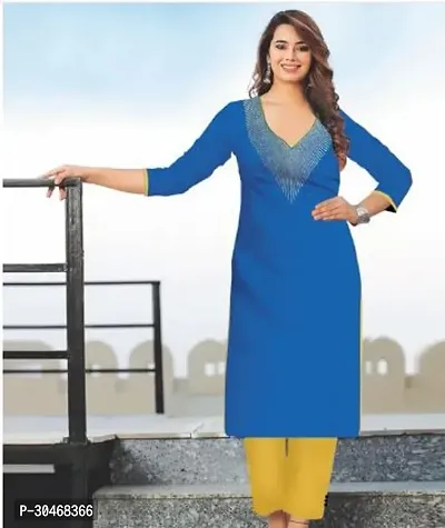 Elite Blue Khadi Cotton Self Design Kurta with Bottom Set For Women-thumb0