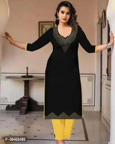 Elite Black Khadi Cotton Self Design Kurta with Bottom Set For Women