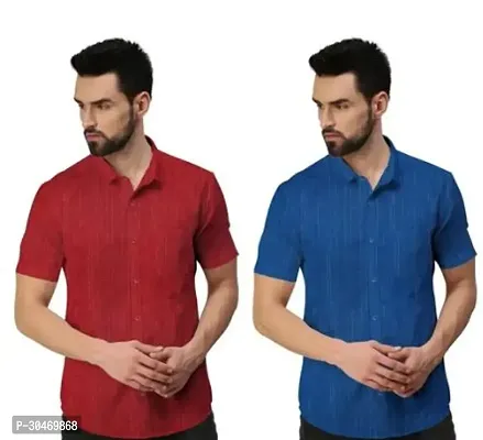 Fabulous Khadi Cotton Self Pattern Short Sleeves Casual Shirts For Men- Pack Of 2-thumb0