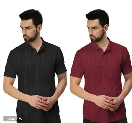 Fabulous Khadi Cotton Self Pattern Short Sleeves Casual Shirts For Men- Pack Of 2-thumb0