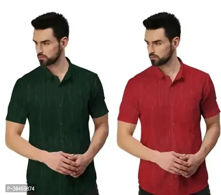 Fabulous Khadi Cotton Self Pattern Short Sleeves Casual Shirts For Men- Pack Of 2-thumb0