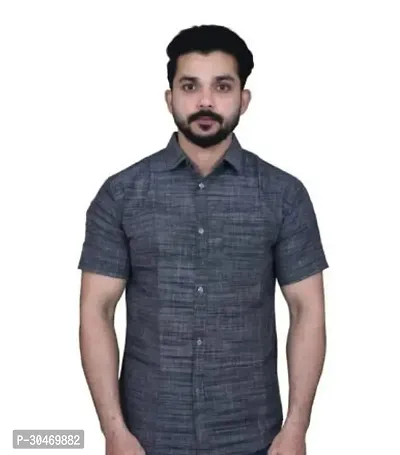 Fabulous Khadi Cotton Self Pattern Short Sleeves Casual Shirts For Men-thumb0