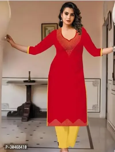 Elite Red Khadi Cotton Self Design Kurta with Bottom Set For Women