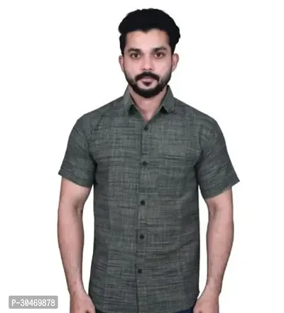 Fabulous Khadi Cotton Self Pattern Short Sleeves Casual Shirts For Men-thumb0