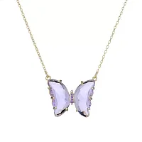 Purple Crystal Butterfly Necklace Pendent For Women and Girls-thumb1