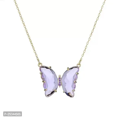 Purple Crystal Butterfly Necklace Pendent For Women and Girls-thumb2