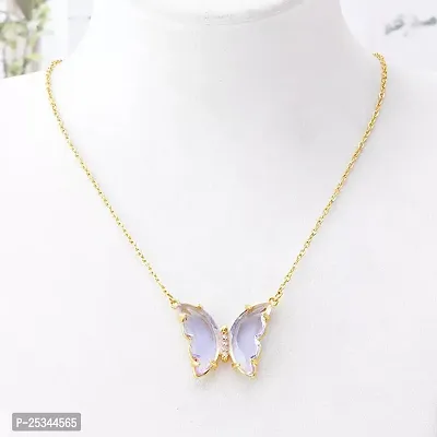 Purple Crystal Butterfly Necklace Pendent For Women and Girls-thumb4