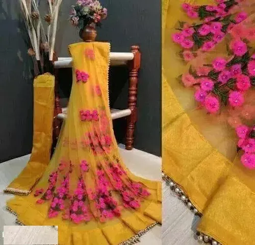 Net Embroidered Saree with Blouse piece