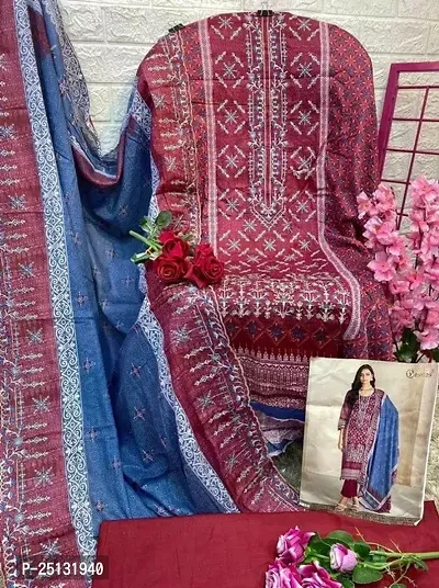 Elegant Cotton Dress Material with Dupatta For Women