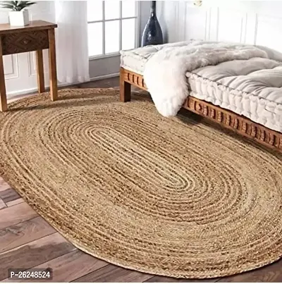 Stylish Handloom Rugs Beige Jute Carpet 3 Ft, X 5 Ft, Oval