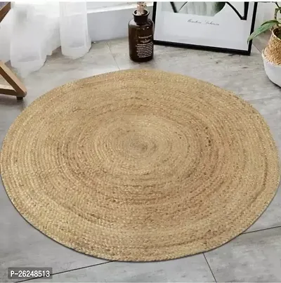 Stylish Handloom Rugs Beige Jute Carpet 3 Ft, X 3 Ft, Circle-thumb0