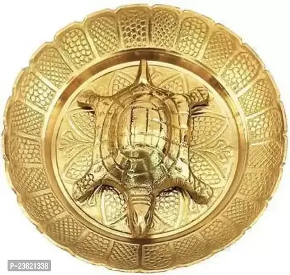 Ecraftodisha Fengshui/Vastu Brass Turtle/Tortoise In Brass Plate (10 Cms Plate ) Decorative Showpiece Decorative Showpiece - 2 Cm (Brass, Gold)-thumb0